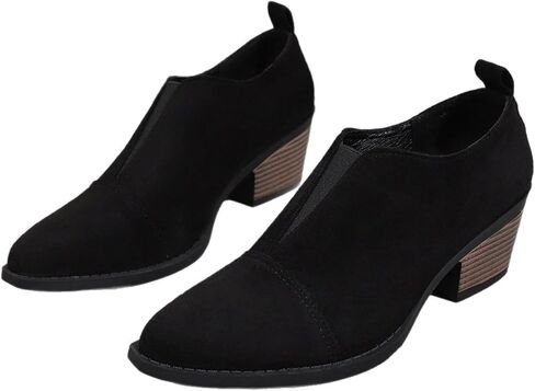 Women's Chunky Low Heel Ankle Booties Fashion V Cut Stacked Low Heeled Booties Comfortable Slip on Pointed Toe Casual Dress Pumps in Saudi Arabia