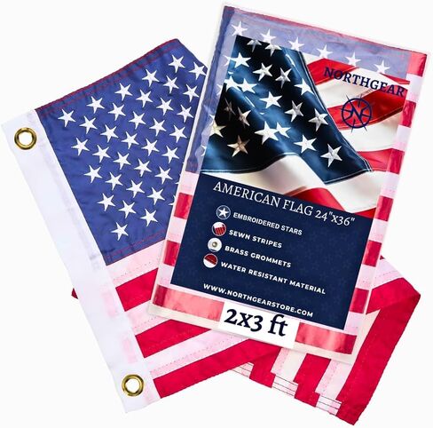American Flag 12x18 Inch Pack of 2 Boat Marine Flag Made of Wind and Weather Proof Fabric, Heavy Duty US Flag with Sewn Stripes, Embroidered Stars, and Brass Grommets,Outdoor Decorations in Kuwait