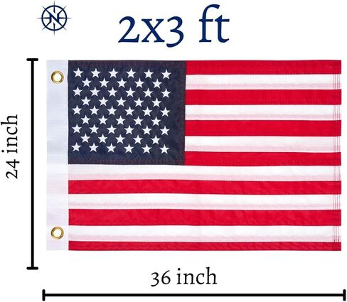 American Flag 12x18 Inch Pack of 2 Boat Marine Flag Made of Wind and Weather Proof Fabric, Heavy Duty US Flag with Sewn Stripes, Embroidered Stars, and Brass Grommets,Outdoor Decorations in Kuwait
