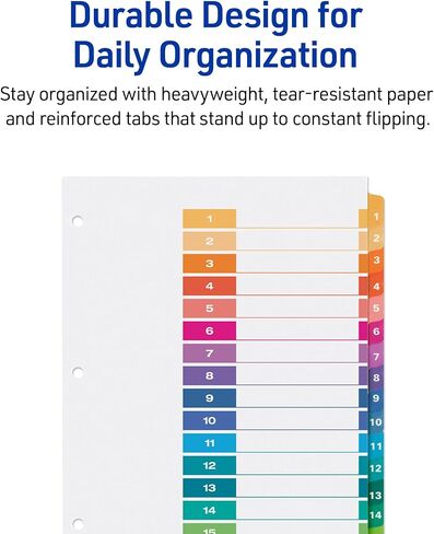 Avery 15 Tab Dividers for 3 Ring Binders, Customizable Table of Contents, Multicolor Tabs, 6 Sets (11197) in Kuwait