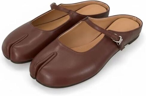 حذاء نسائي عتيق من تابي ميولز ماري جين بدون كعب مفتوح من الأمام بدون ظهر سهل الارتداء، حذاء مستدير من الأمام مريح وخفيف الوزن كاجوال من الجلد in Kuwait