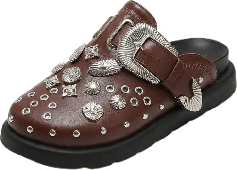 Women's Y2K Retro Leather Mules, Studded Closed Toe Platform Clogs with Large Metal Buckle, Trendy Slip On Shoes for All Season in Saudi Arabia