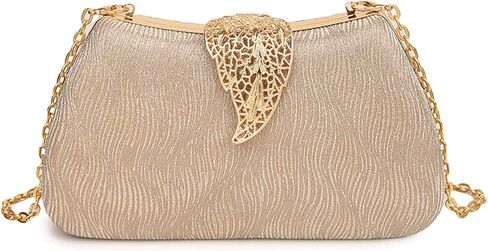 Elegant Evening Bag For Wedding, Sparkly Formal Purse, Glitter Prom Cocktail Party Clutch With Gold Metallic Leaf Clasp in Kuwait