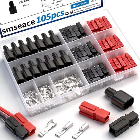 smseace 105 قطعة موصلات طاقة 15/30/45 أمبير مع غطاء PVC 1.5-6 مم² (20-10AWG) موصلات عمود الطاقة سريعة الفصل، غلاف مقاوم للهب لموصل عمود الطاقة in Kuwait
