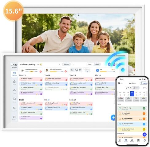 تقويم رقمي 15.6 بوصة، تقويم إلكتروني، شاشة تفاعلية منزلية ذكية عالية الدقة تعمل باللمس لجداول العائلة، مخطط المهام - وظيفة إطار صور رقمية مدمجة، قابلة للتركيب على الحائط، أبيض 15.6 بوصة in Kuwait