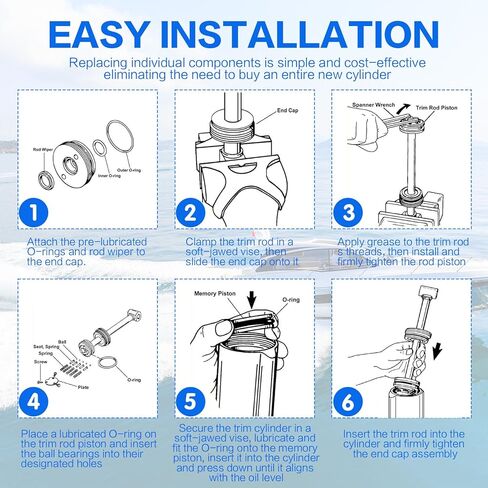 Trim Tilt Cylinder Rebuild Seal Kit for Mercury Mariner Force 40-120HP (1988-2006) - Direct Replacement for 813432A3 - Includes All Seals & O-Rings for Hydraulic Repair in Kuwait