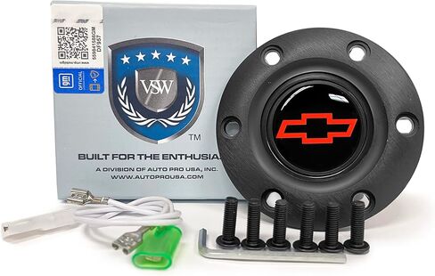 VSW S6 Black Horn Button Compatible with 6 Bolt Steering Wheel, Chevy Bow Tie, Red Emblem, STE1008BLK in Saudi Arabia