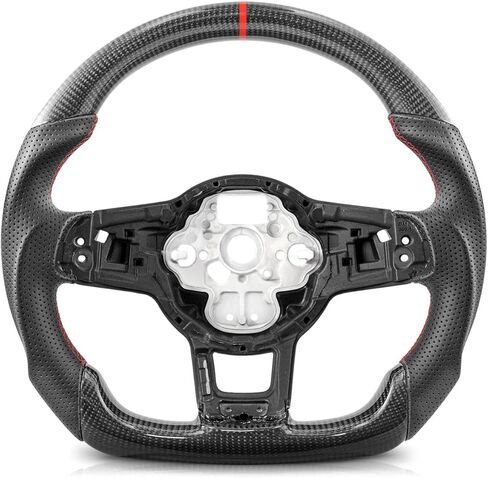 عجلة قيادة من ألياف الكربون الحقيقية لسيارة Volkswagen VW Golf GTI R-LINE MK7 MK7.5 2015-2021، Jetta GLI 16-21، استبدال المقبض الرياضي بخياطة حمراء بنمط المسار، متوافقة مع السيارات والدليل in Kuwait