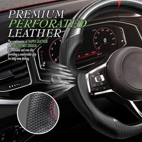 عجلة قيادة من ألياف الكربون الحقيقية لسيارة Volkswagen VW Golf GTI R-LINE MK7 MK7.5 2015-2021، Jetta GLI 16-21، استبدال المقبض الرياضي بخياطة حمراء بنمط المسار، متوافقة مع السيارات والدليل in Kuwait