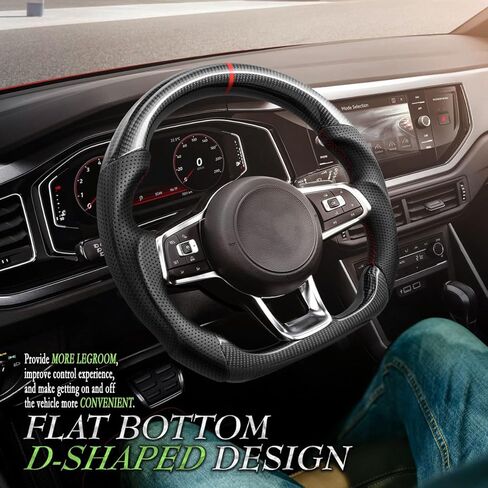 عجلة قيادة من ألياف الكربون الحقيقية لسيارة Volkswagen VW Golf GTI R-LINE MK7 MK7.5 2015-2021، Jetta GLI 16-21، استبدال المقبض الرياضي بخياطة حمراء بنمط المسار، متوافقة مع السيارات والدليل in Kuwait