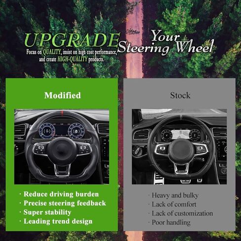 عجلة قيادة من ألياف الكربون الحقيقية لسيارة Volkswagen VW Golf GTI R-LINE MK7 MK7.5 2015-2021، Jetta GLI 16-21، استبدال المقبض الرياضي بخياطة حمراء بنمط المسار، متوافقة مع السيارات والدليل in Kuwait