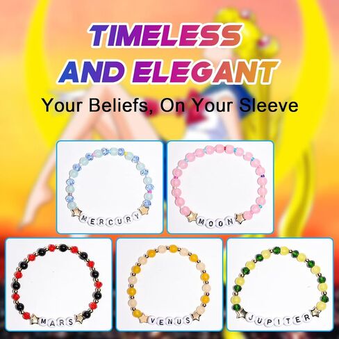 AICase for Sailor Moon Merch Gifts Inspired Bracelets 5 Pcs Stackable Stretch Beaded Friendship Bracelets Costume Cosplay Shirt Poster Sticker Merchandise Gifts for Fans Women Birthday Christmas in Saudi Arabia