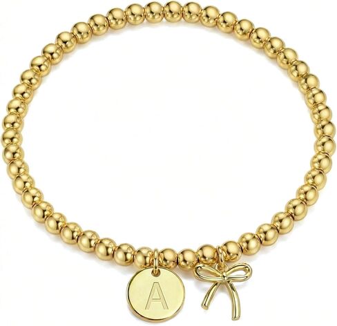 BAYLAY Gold Beaded Bracelets for Women-Initial Bracelet Gold Bracelets for Women Copper Beaded Bracelet for Womens Waterproof Jewelry Non Tarnish Jewelry Pulseras para Mujer Gifts for Girlfriend Mom in Saudi Arabia