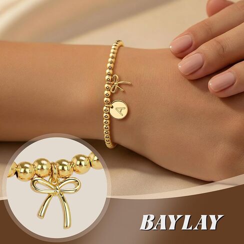BAYLAY Gold Beaded Bracelets for Women-Initial Bracelet Gold Bracelets for Women Copper Beaded Bracelet for Womens Waterproof Jewelry Non Tarnish Jewelry Pulseras para Mujer Gifts for Girlfriend Mom in Saudi Arabia