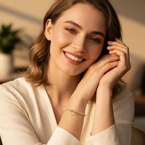 BAYLAY Gold Beaded Bracelets for Women-Initial Bracelet Gold Bracelets for Women Copper Beaded Bracelet for Womens Waterproof Jewelry Non Tarnish Jewelry Pulseras para Mujer Gifts for Girlfriend Mom in Saudi Arabia