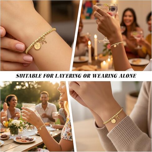 BAYLAY Gold Beaded Bracelets for Women-Initial Bracelet Gold Bracelets for Women Copper Beaded Bracelet for Womens Waterproof Jewelry Non Tarnish Jewelry Pulseras para Mujer Gifts for Girlfriend Mom in Saudi Arabia