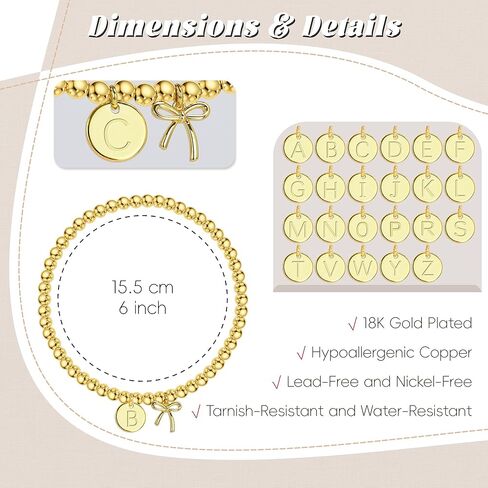 BAYLAY Gold Beaded Bracelets for Women-Initial Bracelet Gold Bracelets for Women Copper Beaded Bracelet for Womens Waterproof Jewelry Non Tarnish Jewelry Pulseras para Mujer Gifts for Girlfriend Mom in Saudi Arabia