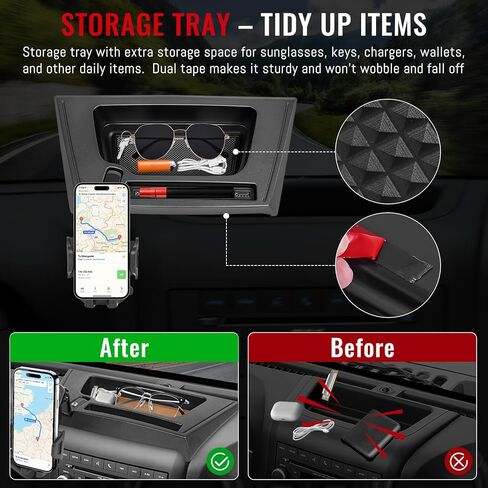 حامل هاتف مطور متوافق مع Jeep Wrangler JK JKU 2011-2018 | حامل هاتف يدور 360 درجة | حامل متعدد مضاد للاهتزاز + صينية تخزين لملحقات رانجلر - أسود in Kuwait