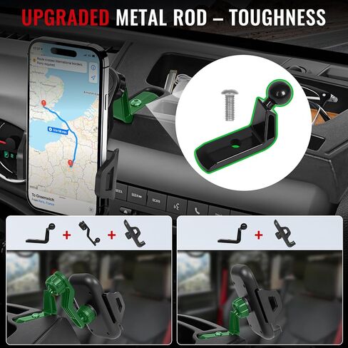 حامل هاتف مطور متوافق مع Jeep Wrangler JK JKU 2011-2018 | حامل هاتف يدور 360 درجة | حامل متعدد مضاد للاهتزاز + صينية تخزين لملحقات رانجلر - أسود in Kuwait