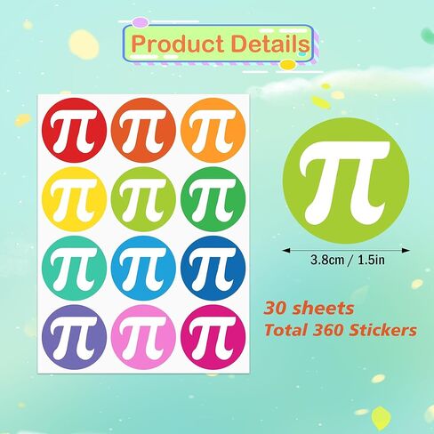 360 PCS Round Happy Pi Day Stickers, Colored PI Day Stickers Adorable Pi Symbol Sticker for Teacher Student Envelope Seals Gift Card DIY Crafts PI Day Math Party Favors Decorations in Saudi Arabia