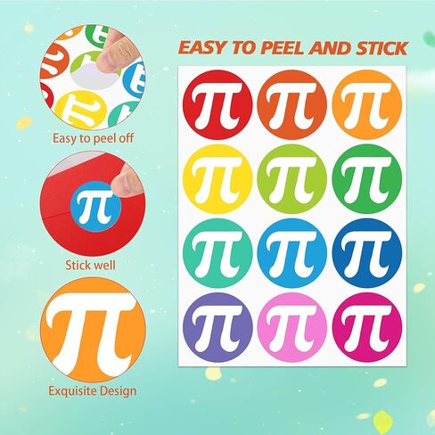 360 PCS Round Happy Pi Day Stickers, Colored PI Day Stickers Adorable Pi Symbol Sticker for Teacher Student Envelope Seals Gift Card DIY Crafts PI Day Math Party Favors Decorations in Saudi Arabia