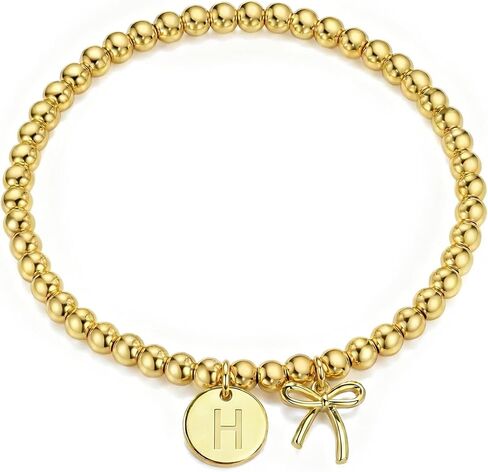 BAYLAY Gold Beaded Bracelets for Women-Initial Bracelet Gold Bracelets for Women Copper Beaded Bracelet for Womens Waterproof Jewelry Non Tarnish Jewelry Pulseras para Mujer Gifts for Girlfriend Mom in Saudi Arabia