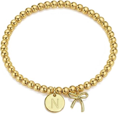 BAYLAY Gold Beaded Bracelets for Women-Initial Bracelet Gold Bracelets for Women Copper Beaded Bracelet for Womens Waterproof Jewelry Non Tarnish Jewelry Pulseras para Mujer Gifts for Girlfriend Mom in Saudi Arabia