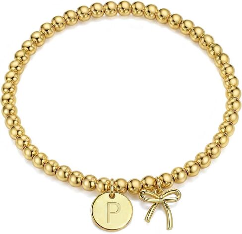 BAYLAY Gold Beaded Bracelets for Women-Initial Bracelet Gold Bracelets for Women Copper Beaded Bracelet for Womens Waterproof Jewelry Non Tarnish Jewelry Pulseras para Mujer Gifts for Girlfriend Mom in Saudi Arabia