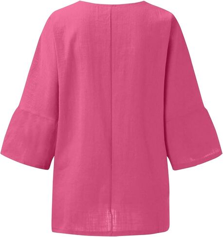 Womens Oversized Linen Shirt Plus Size Fashion 2026 V Neck Blouse Loose Fit Half Sleeve Casual Hollow Out Summer Tops in Saudi Arabia