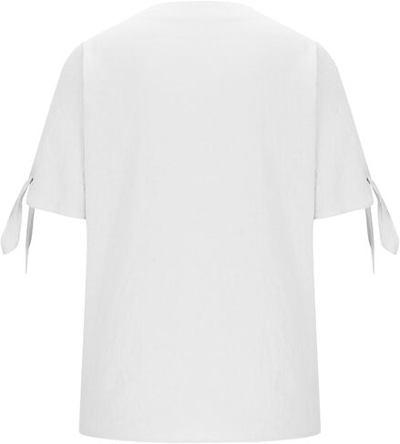 Cotton Linen Shirts for Women Cold Shoulder Knot Short Sleeve V Neck Tops Button Business Beach Vacation Blouses in Saudi Arabia