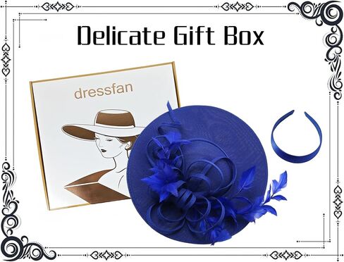 قبعات Dressfan Fascinator للنساء، أغطية رأس من الريش الكتاني العتيق للديربي/الكنيسة/الزفاف/الكوكتيل/حفلة الشاي in Saudi Arabia