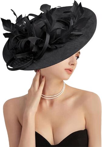 قبعات Dressfan Fascinator للنساء، أغطية رأس من الريش الكتاني العتيق للديربي/الكنيسة/الزفاف/الكوكتيل/حفلة الشاي in Saudi Arabia