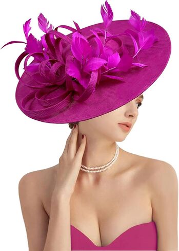 قبعات Dressfan Fascinator للنساء، أغطية رأس من الريش الكتاني العتيق للديربي/الكنيسة/الزفاف/الكوكتيل/حفلة الشاي in Saudi Arabia