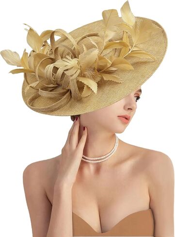 قبعات Dressfan Fascinator للنساء، أغطية رأس من الريش الكتاني العتيق للديربي/الكنيسة/الزفاف/الكوكتيل/حفلة الشاي in Saudi Arabia