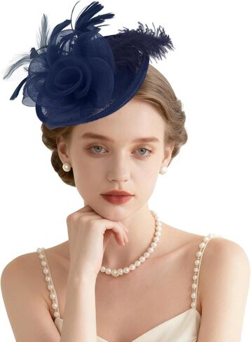 قبعات AMCAMI Fascinators مع ريش للنساء 2026 قبعات ديربي قبعة حفلات الشاي مع عصابة رأس ومشبك in Kuwait