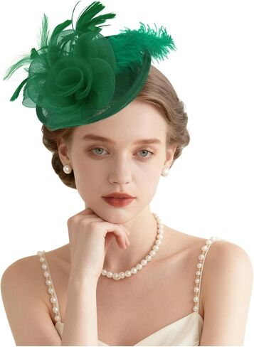 قبعات AMCAMI Fascinators مع ريش للنساء 2026 قبعات ديربي قبعة حفلات الشاي مع عصابة رأس ومشبك in Kuwait