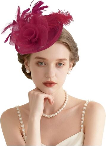 قبعات AMCAMI Fascinators مع ريش للنساء 2026 قبعات ديربي قبعة حفلات الشاي مع عصابة رأس ومشبك in Kuwait