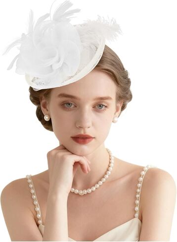 قبعات AMCAMI Fascinators مع ريش للنساء 2026 قبعات ديربي قبعة حفلات الشاي مع عصابة رأس ومشبك in Kuwait