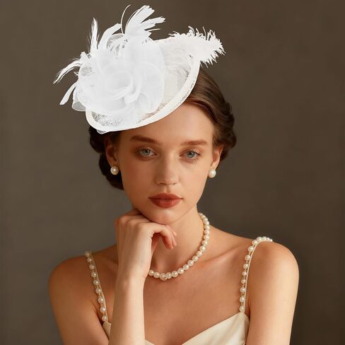 قبعات AMCAMI Fascinators مع ريش للنساء 2026 قبعات ديربي قبعة حفلات الشاي مع عصابة رأس ومشبك in Kuwait