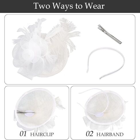 قبعات AMCAMI Fascinators مع ريش للنساء 2026 قبعات ديربي قبعة حفلات الشاي مع عصابة رأس ومشبك in Kuwait