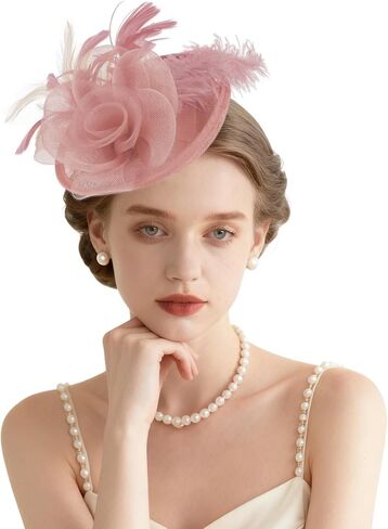 قبعات AMCAMI Fascinators مع ريش للنساء 2026 قبعات ديربي قبعة حفلات الشاي مع عصابة رأس ومشبك in Kuwait
