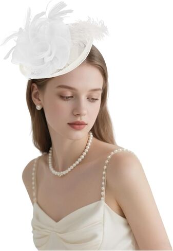 قبعات AMCAMI Fascinators مع ريش للنساء 2026 قبعات ديربي قبعة حفلات الشاي مع عصابة رأس ومشبك in Kuwait