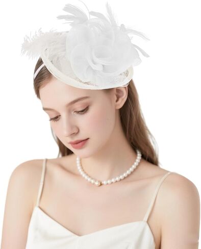 قبعات AMCAMI Fascinators مع ريش للنساء 2026 قبعات ديربي قبعة حفلات الشاي مع عصابة رأس ومشبك in Kuwait