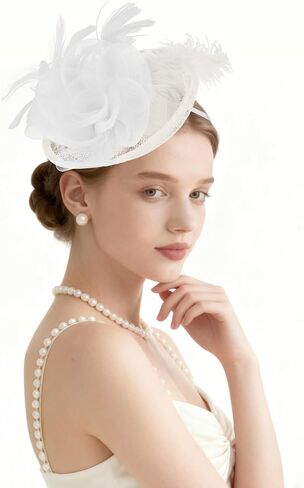 قبعات AMCAMI Fascinators مع ريش للنساء 2026 قبعات ديربي قبعة حفلات الشاي مع عصابة رأس ومشبك in Kuwait