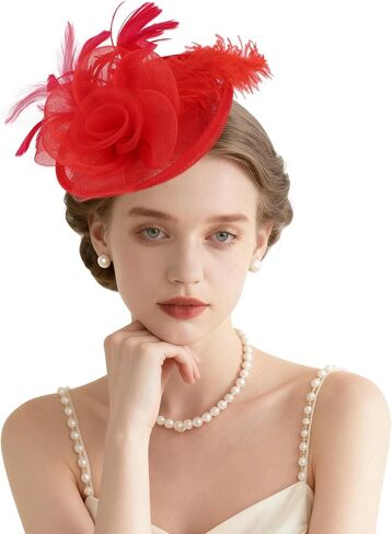 قبعات AMCAMI Fascinators مع ريش للنساء 2026 قبعات ديربي قبعة حفلات الشاي مع عصابة رأس ومشبك in Kuwait