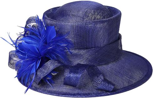 Wedding Bridal Derby Bowler Hats for Women Ladies with Feather Cocktail Tea Party Dress Fedoras Sinamay Fascinators Hat Royal Blue in Saudi Arabia
