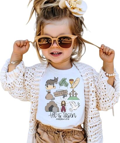He is Risen Kids Shirt Christian Easter Faith Based Tee Matthew 28 6 Resurrection Graphic Tee for Boys and Girls Sunday Outfit Easter Basket Gift White in Kuwait