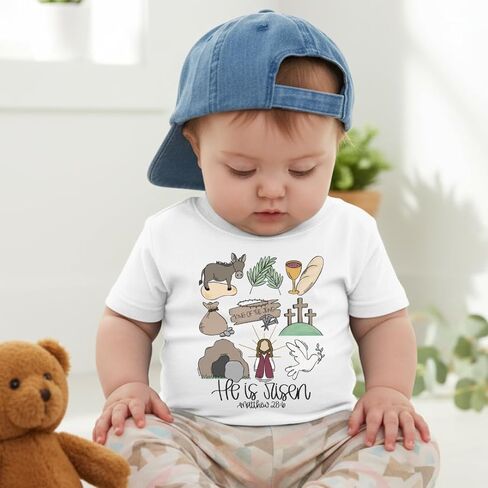 He is Risen Kids Shirt Christian Easter Faith Based Tee Matthew 28 6 Resurrection Graphic Tee for Boys and Girls Sunday Outfit Easter Basket Gift White in Kuwait