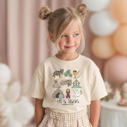 He is Risen Kids Shirt Christian Easter Faith Based Tee Matthew 28 6 Resurrection Graphic Tee for Boys and Girls Sunday Outfit Easter Basket Gift White in Kuwait