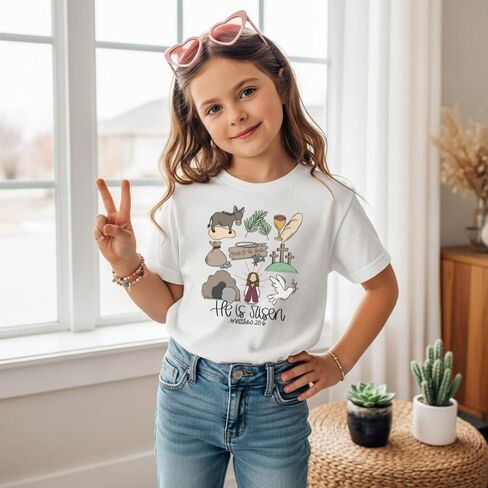 He is Risen Kids Shirt Christian Easter Faith Based Tee Matthew 28 6 Resurrection Graphic Tee for Boys and Girls Sunday Outfit Easter Basket Gift White in Kuwait
